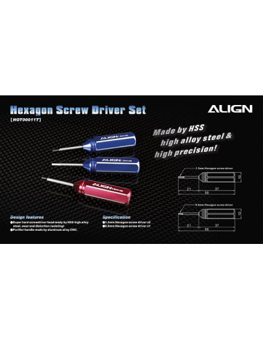 3 tournevis BTR 2x1,3 et 1x 0,9 mm Align