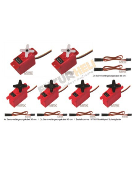 Set de servos + rallonge planeur Heron Multiplex 65170