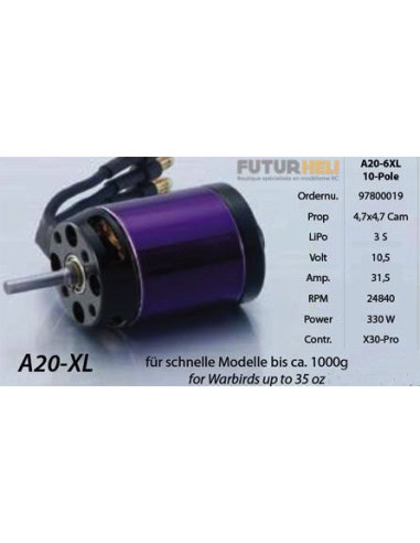 Moteur Hacker brushless Heli 450 A20-6 XL 10-Pole EVO