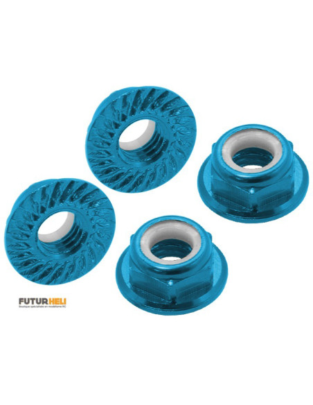 Ecrous M5 nylstop (X4) CW bleu clair Rakonheli