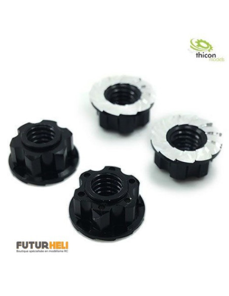 Ecrous maquette M4 (x4) Alu noir pour camion RC