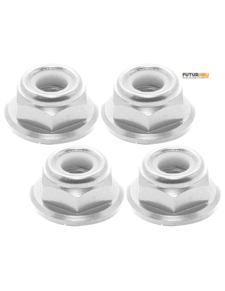 Ecrous alu argent M5 Nylstop (x4 ) CW Rakonheli