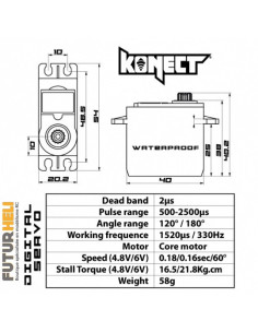 Servo étanche 21kg 6v pignons metal Konect 2