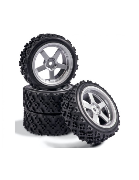 Roues Rallye 5 branches Argent (x4) 1/10eme