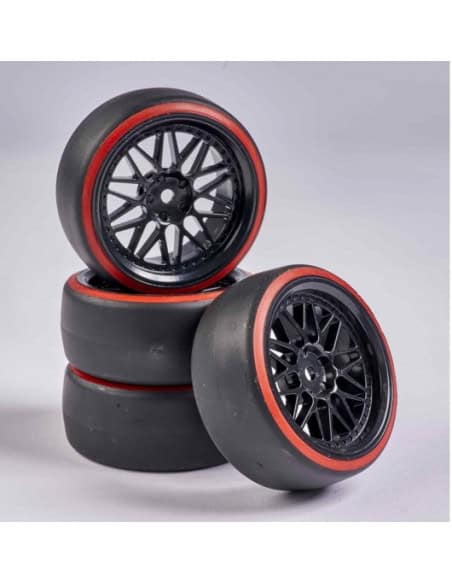 Roues de Drift 1/10eme rouge/noir (x4)