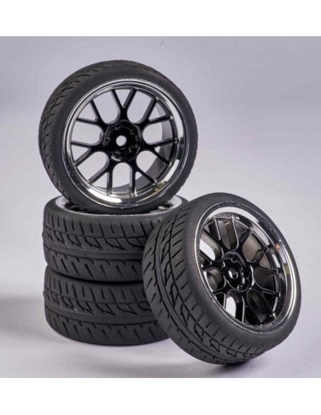 Roues piste jante Y noir et chrome (x4)