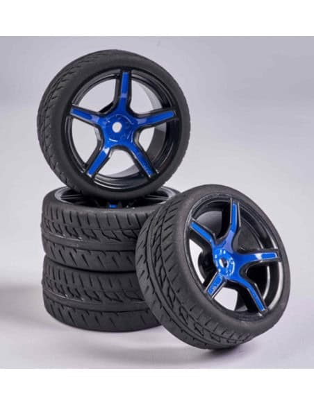 Roues piste 1/10eme jante 5 branches Bleu/noir
