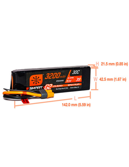 Batterie lipo Spektrum 3200 mAh 3S 30C G2 prise IC3