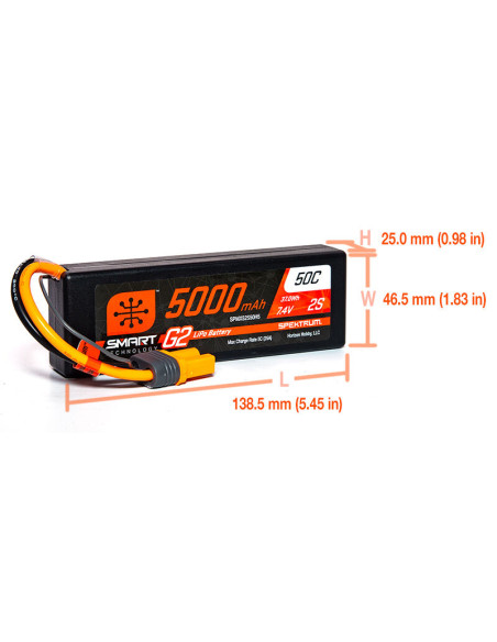 Batterie lipo 5000 MAh 2S 7,4v 50c G2 Hardcase prise IC5