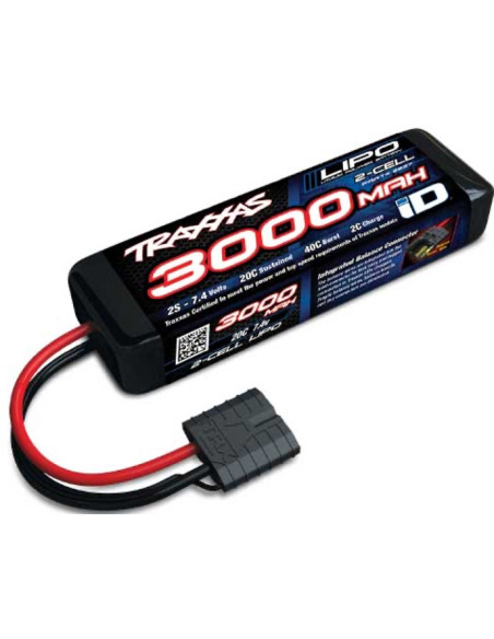 Batterie Traxxas 2827X LiPo 2S 3000mAh avec prise ID, puissance pour performances maximales.
