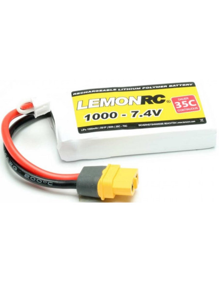 Batteries LiPo LEMONRC leaders, performances durables jusqu'à 35 °C, parfaites pour modèles R/C.