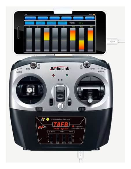 Radio 8 voies BT T8FB + Récepteur R8EF RadioLink Mode 1