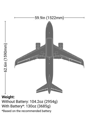 E-flite Airbus A320 Néo env 1,52 M double turbine BNF ou PNP