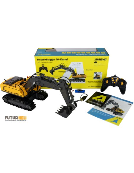 Pelle mécanique à godet metal complète 16 canaux 1:18 ème