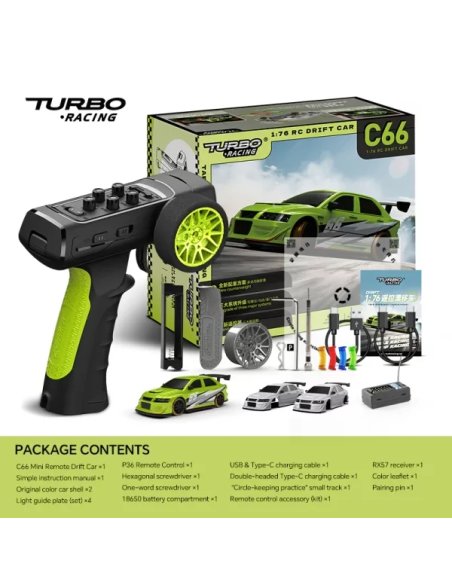 Micro drift C66 1/76 ème vert Turbo racing