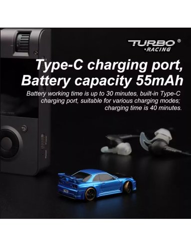 Micro Drift Turbo Racing 1/76 ème bleu complète