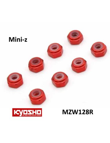 Mini-Z écrous de roue M2 Nylock alu rouge  (x8) Kyosho MZW128R