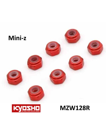 Mini-Z écrous de roue M2 Nylock alu rouge  (x8) Kyosho MZW128R