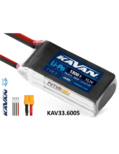 Batterie lipo 1300 Mah 3S 11,1v 40/80C Prise XT60 Kavan Futurheli dealer