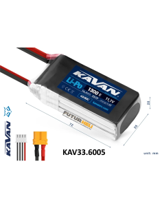 Batterie lipo 1300 Mah 3S 11,1v 40/80C Prise XT60 Kavan Futurheli dealer 2