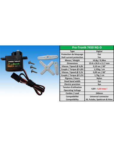 Servo Numérique 7450 NG-D 1.7kg / 0.09s Pro-Tronik